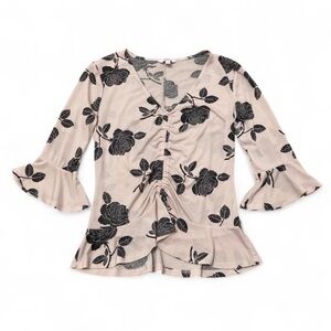 3/$15 Candie’s Floral Ruffle Gathered Top Blouse Bell Sleeve Y2K Women’s Small